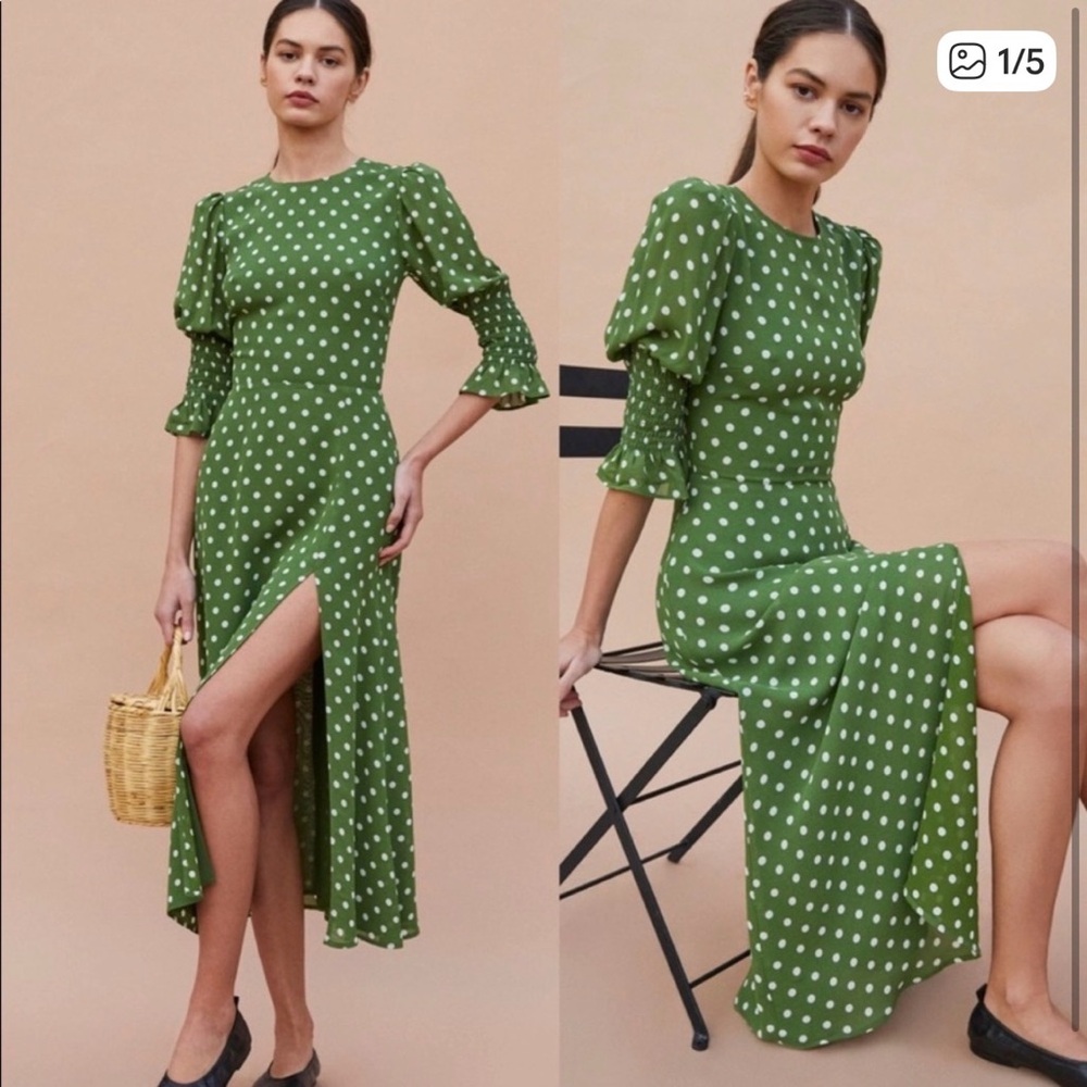 Reformation Green Polka Dot Maxi Dress